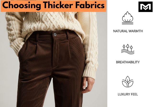 Choosing thicker fabrics staying warm and stylish