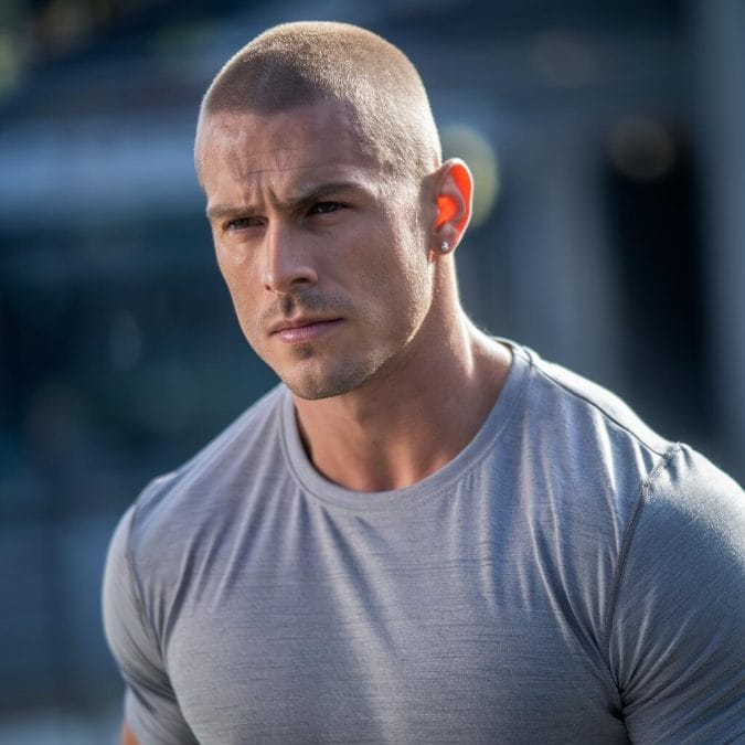 An athletic man featuring in buzz cut