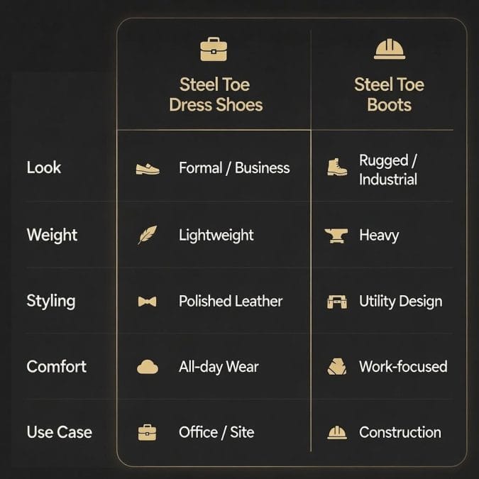 Steel toe boots vs steel toe dress shoes