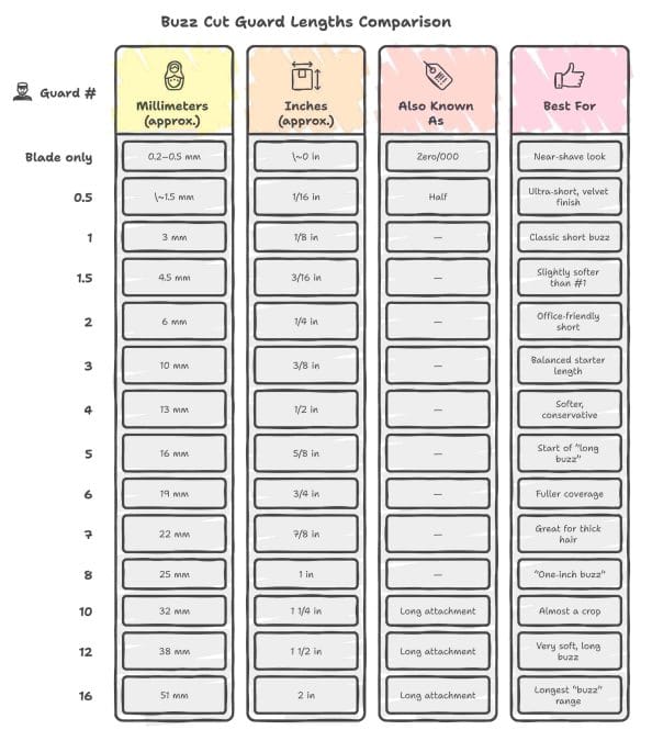 Buzz Cut Guard Lengths: Only Chart You Need (0 to 16)