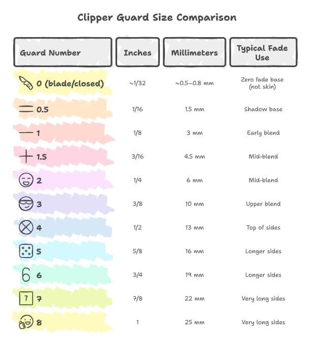 Guard Numbers & Fade Zones: Barber-Ready Cheat Sheet