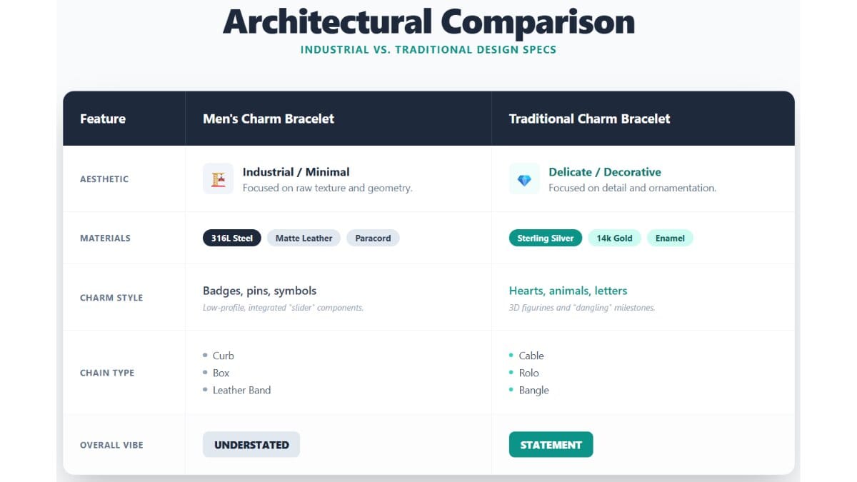 Men's charm bracelets vs. traditional charm bracelets