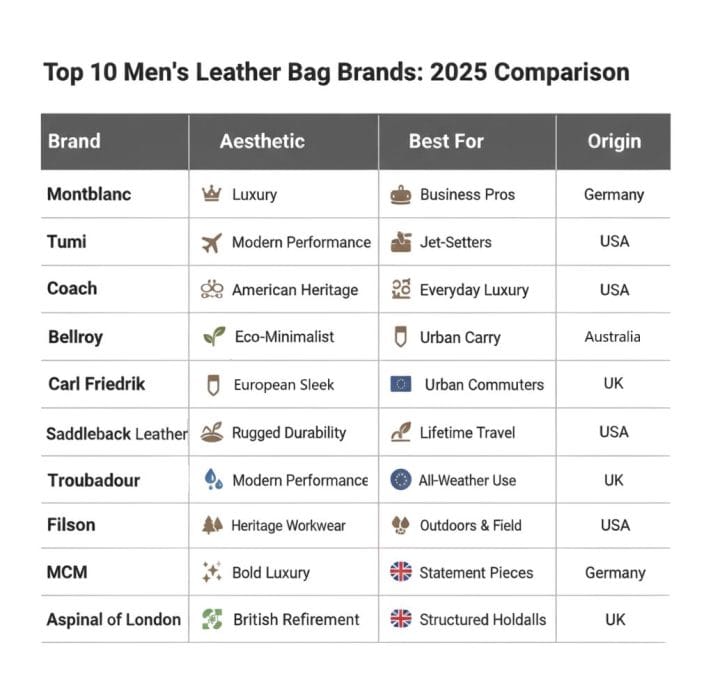 Top 10 best leather bag brands for men in 2026