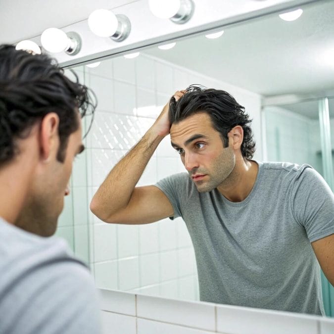 Preparing hair before a buzz cut.