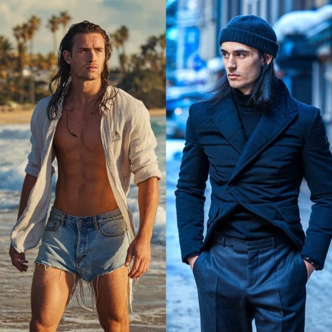 Long hair seasonal looks: surfer waves for summer and sleek winter styling