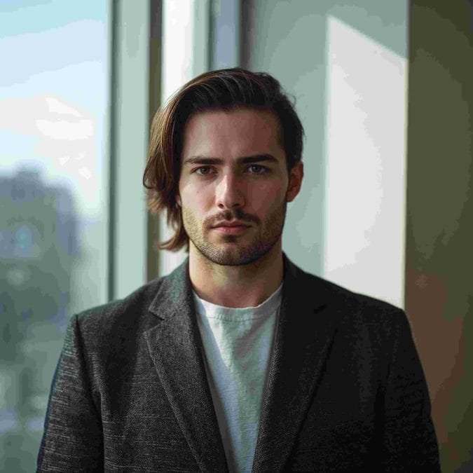 Longer comb-over with side part and natural texture for an office-ready look