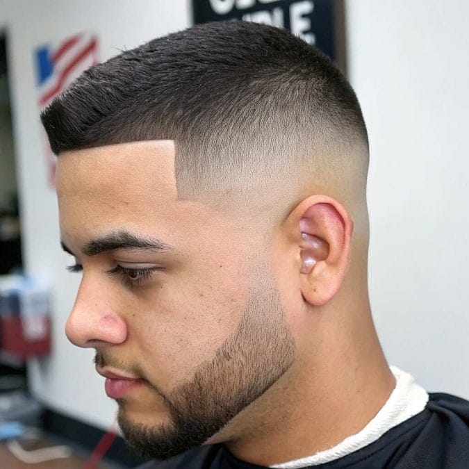 man showcasing Modern shadow fade haircut